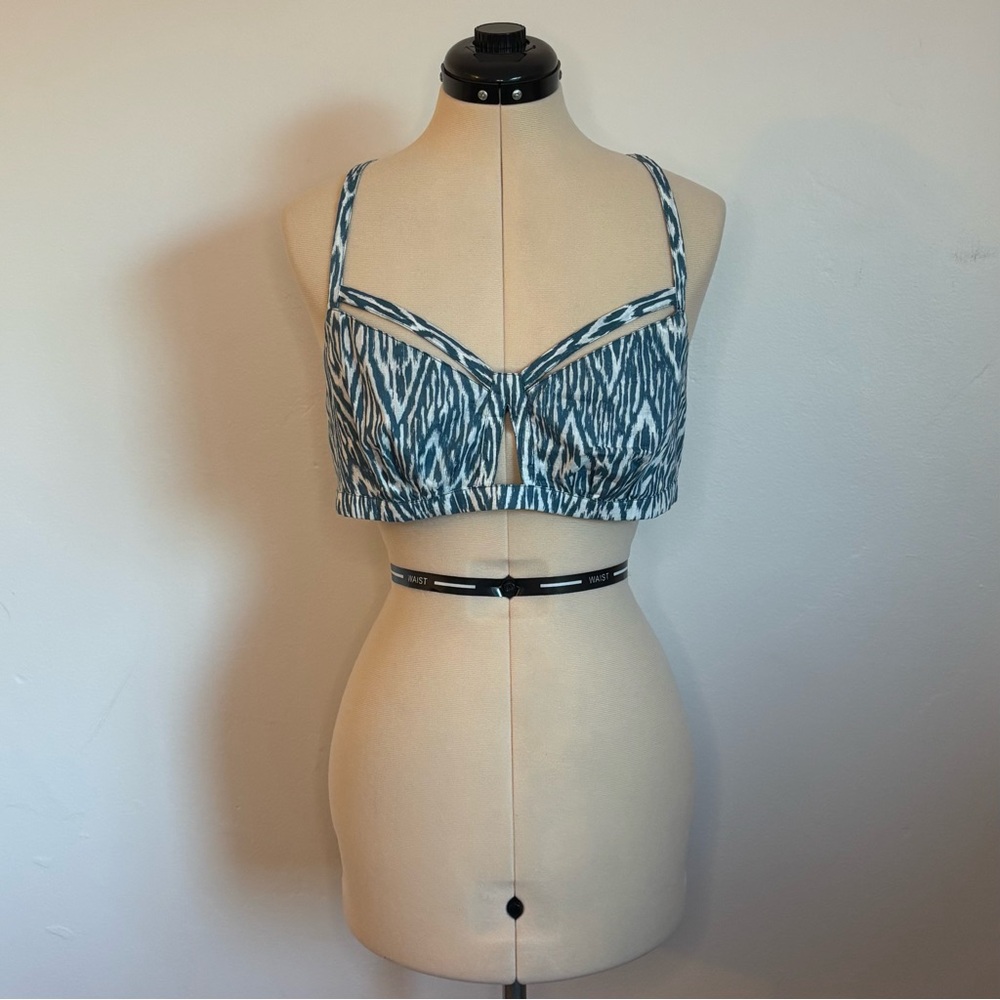 NWT Anthropologie Pilcro Printed Surf Bra Top, Teal Blue White Bralette Crop, S